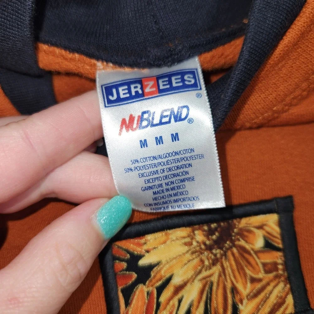 Jerzees Fall Sweater Burnt Orange Sunflower Cottagecore Granny Vtg 90s Cozy Sz M